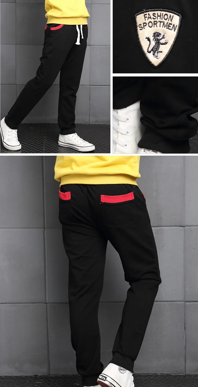 Famli/спортивные штаны для мальчиков-подростков, Детские весенне-осенние повседневные однотонные Прямые хлопковые леггинсы, брюки детские штаны для подростков 12 14 16