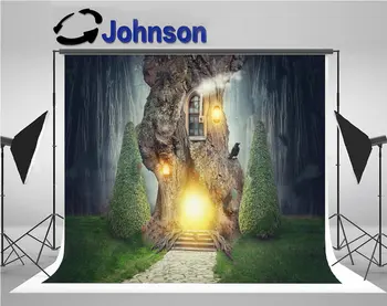 

Fairy Tree House door Dark Spooky Fantasy Forest photo backdrop Vinyl cloth High quality Computer print party background