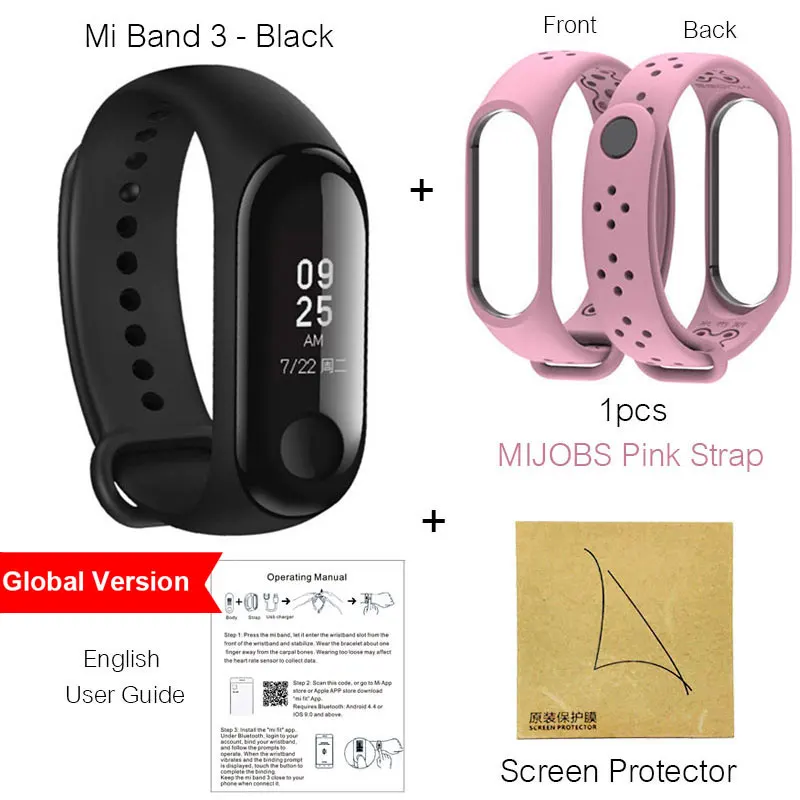 Xiaomi Mi Band 3 Смарт Браслет фитнес браслет шагомер умный браслет бэнд 3 OLED сенсорный экран, со склада России, Официальная гарантия 1 год - Цвет: .Global.Pink-Strap1.