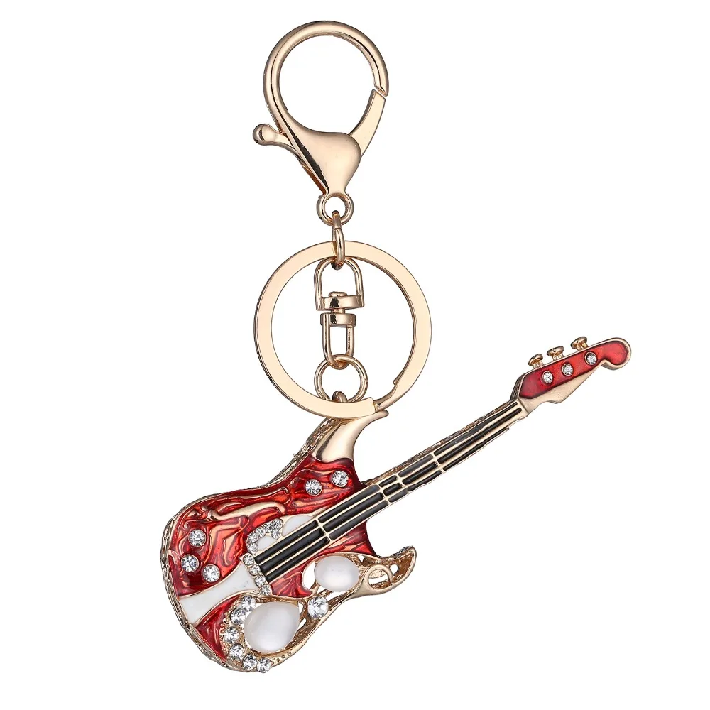 

Crystal Guitar Car Key Chain Rhinestone Instrument Guitar Creative Keychain Cute Gift Bag Pendant Key Ring