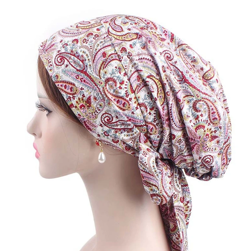 Женский платок шарф предварительно завязанная химиотерапия шляпа шапочка-тюрбан бант длинный хвост головной убор