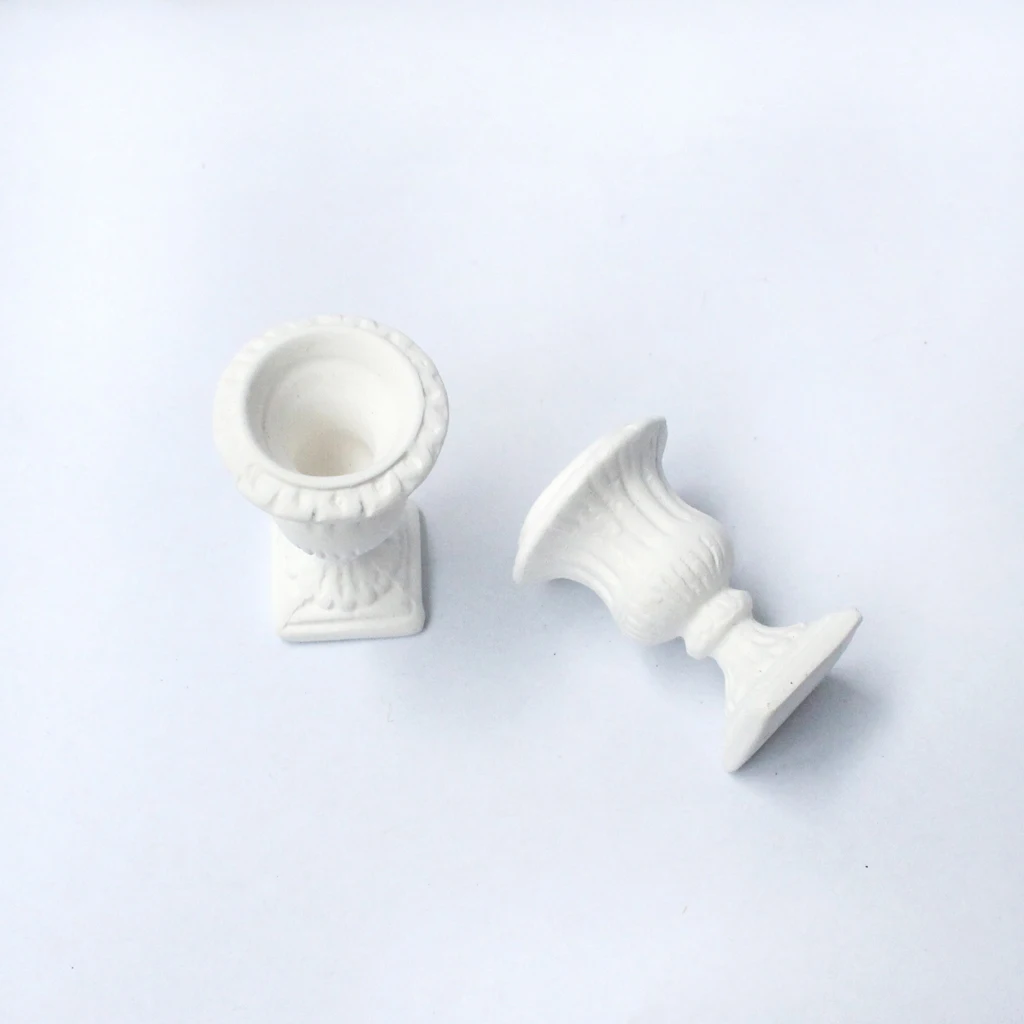 3.5cm 2Pcs 1/12 White Ceramic Flower Pot Dollhouse Miniature Garden Decoration for Dolls House Accessories