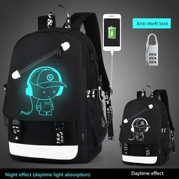 

New Fashion School Backpacks Student Luminous Cartoon Anime School Bags For Teenager Boys Girls USB Charge Laptop Backpack