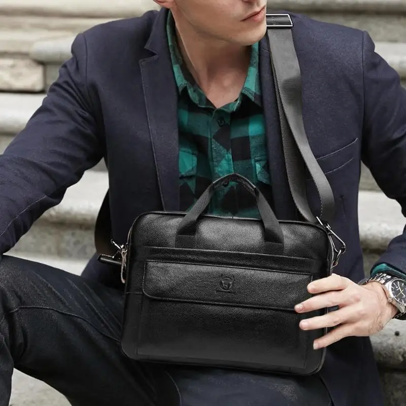 

BULLCAPTAIN Genuine Leather Business Laptop Briefcase Men Solid Color Shoulder Messenger Handbags Casual Crossbody Bags 2019 New