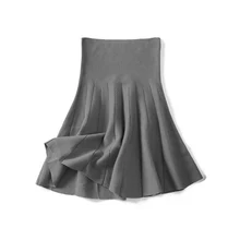 Горячая Женская Осенняя Юбка трикотажная длинная высокая талия трапециевидная Женская Весенняя плиссированная юбка HD88