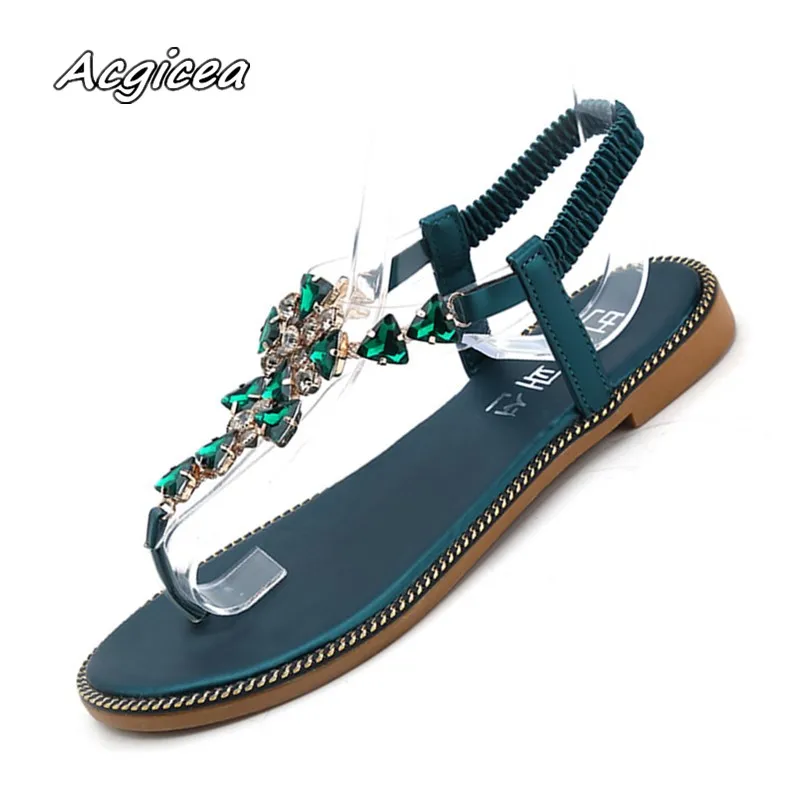 

2018 summer Women flat Slides cozy Sandals elastic sandals women's shoes 2018 summer new rhinestone skid beach shoes f161