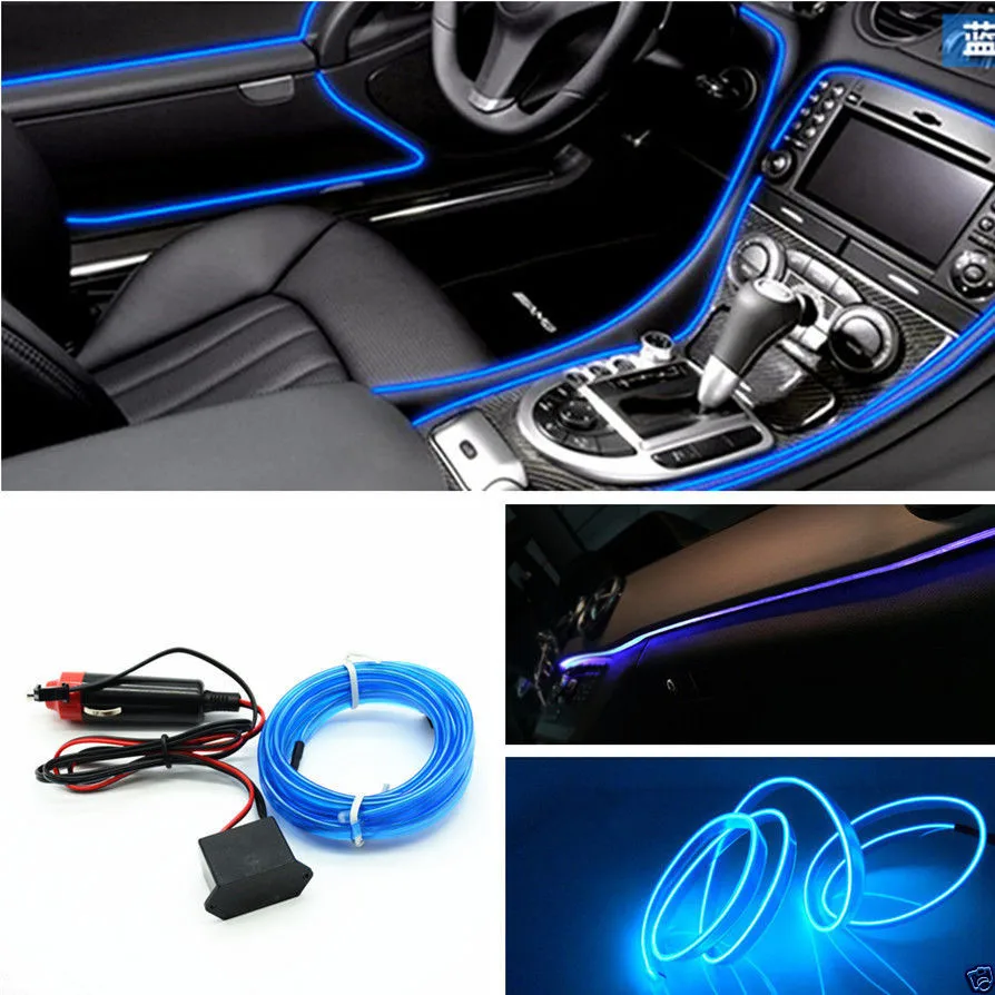 6.5ft Panel Neon Lamp Strip Blue Cold EL OLED Interior Light Trim Atmosphere Fit for Ford Dodge
