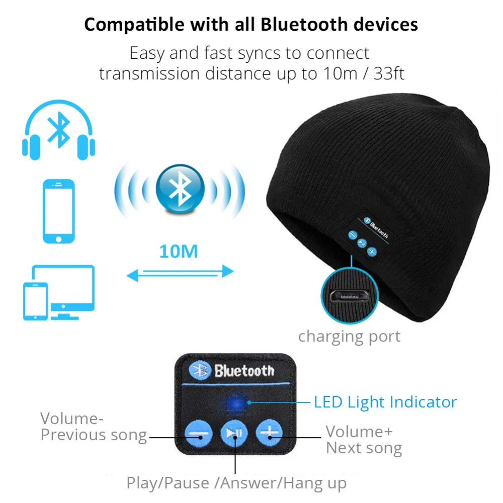  Wireless Bluetooth Headphones Sport Music Hat Smart Headset Beanie Cap Winter Hat with Speaker for  - 32770928094