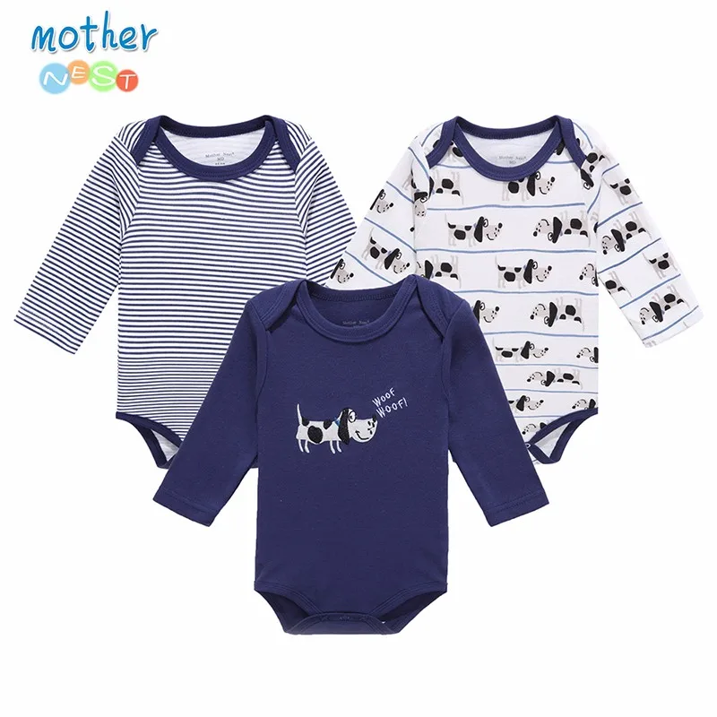 Mother Nest 3 PCS Baby Bodysuit Boy Girl Fashion Dog Printed Style Long Sleeves Jumpsuit Newborn Baby Bodysuit  Baby Clothes