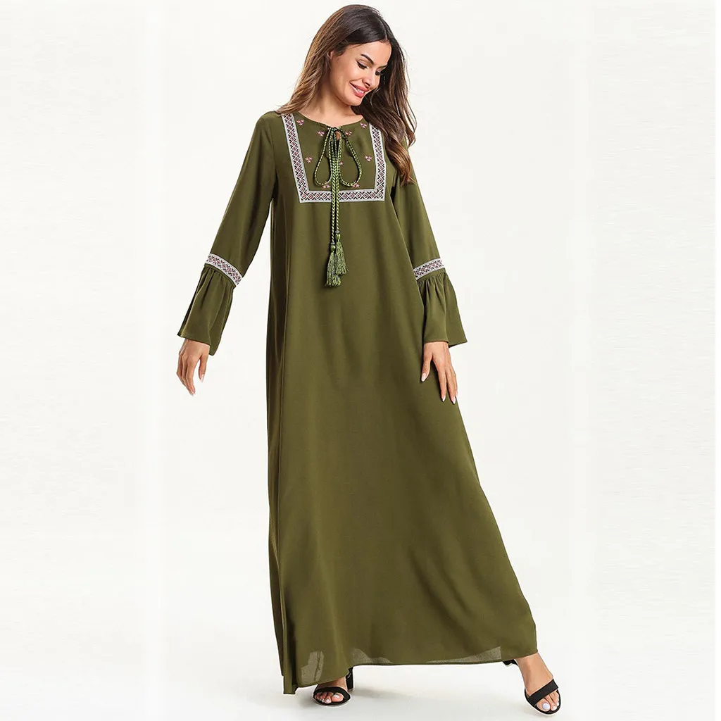 Новое модное мусульманское платье женское свободное дизайнерское мусульманское платье макси Одежда с вышивкой абайя джилбаб кафтан женское платье размера плюс