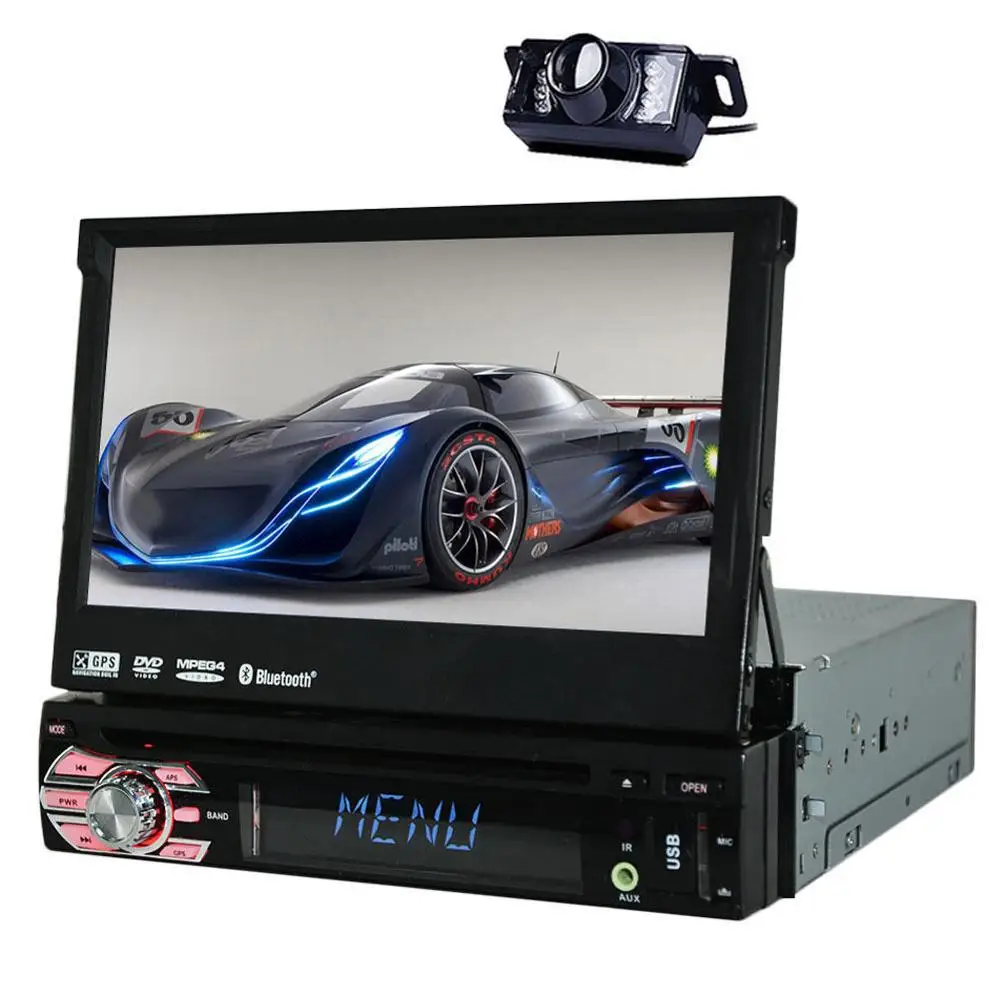 

7'' Single 1 Din LCD In Dash GPS Stereo Radio Car DVD Player Touch Screen BT Support GPS Navigation/USB/SD/Steering Wheel+Camera