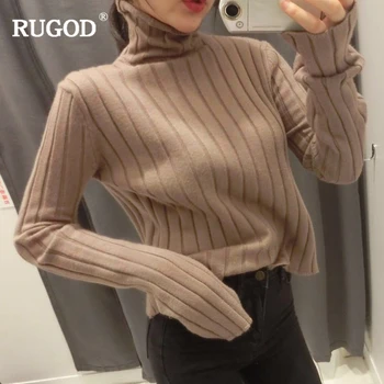 

RUGOD Women Turtleneck Sweater Casual Solid Pullovers Long Sleeve Knitted Women Clothes Warm Autumn Winter Clothes sueter mujer