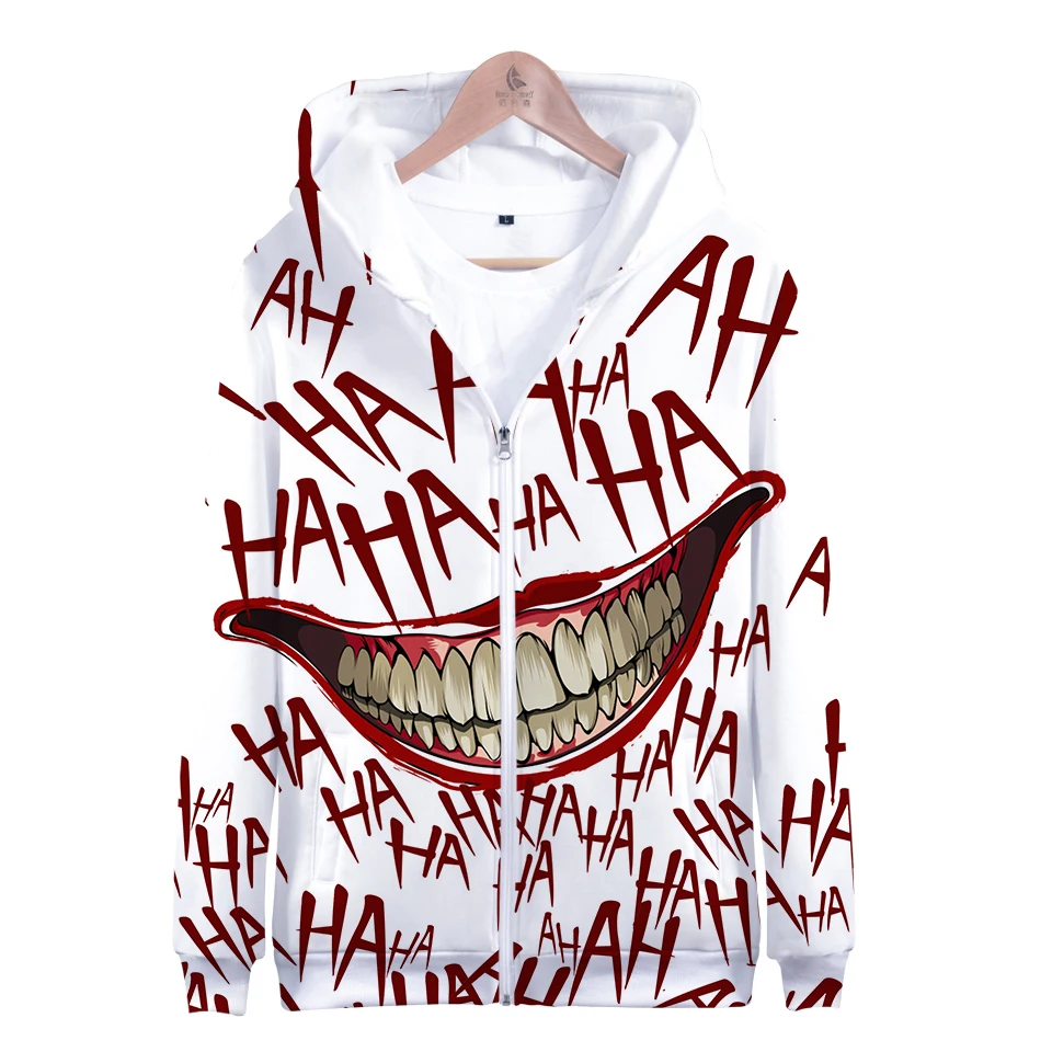 

2018 New Winter haha joker 3D Hoodies Women/Men Printed Thicker Fluff Warm Fashion Cool Chinese Zipper Sweatshirt Coat Sudaderas