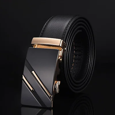 [DWTS] коровья натуральная кожа ремни для мужчин Высокое качество мужской бренд автоматическая пряжка черный ремень пояса cinturon hombre - Цвет: NE305 gold