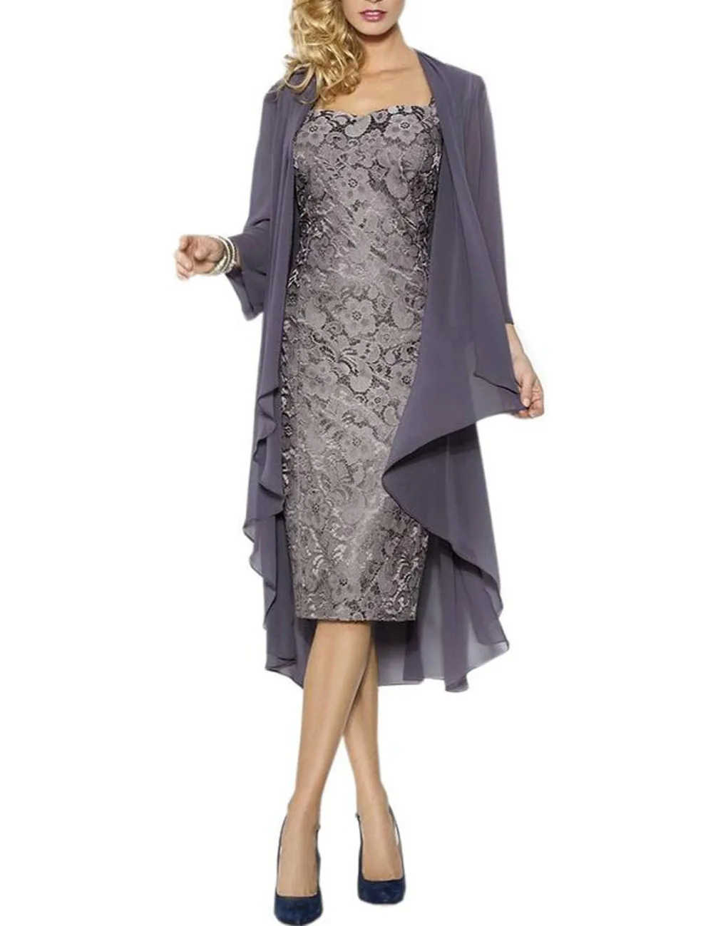 Mother Of The Bride Dresses Sweetheart Gray Chiffon Long Jacket Dresses