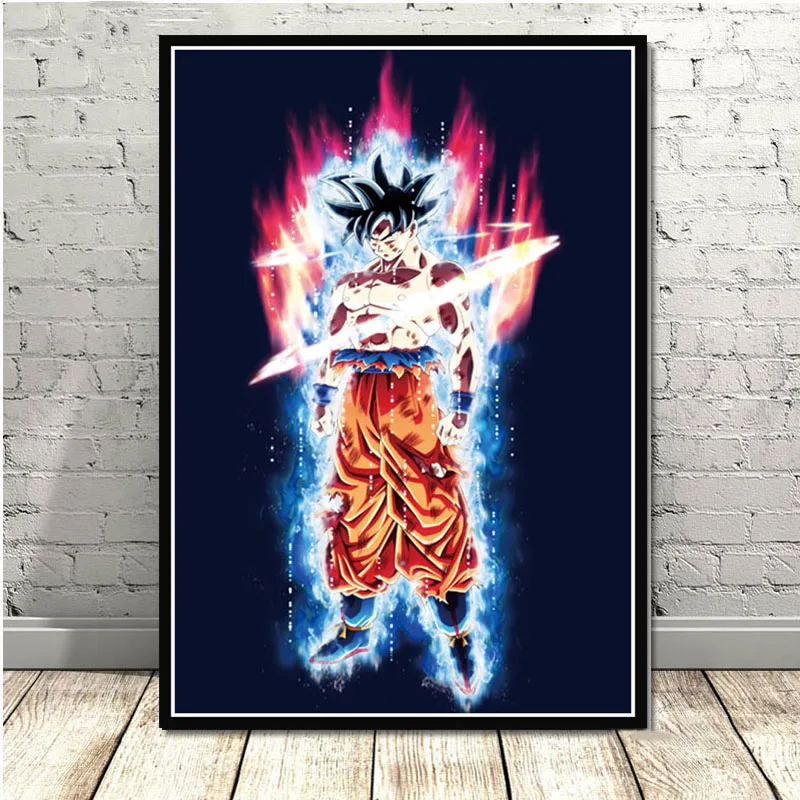 Горячий Dragon Ball Z Super Goku Ultra Instinct masted аниме плакат и печатная графика настенная художественная живопись картины для комнаты домашний декор - Цвет: Черный