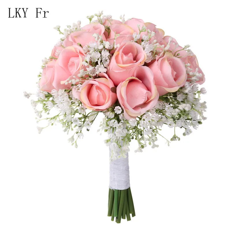 LKY Fr Свадебный букет розы букеты невесты искусственный цветок свадебный букет поддельные цветы Свадебный букет s цветы - Цвет: Pink