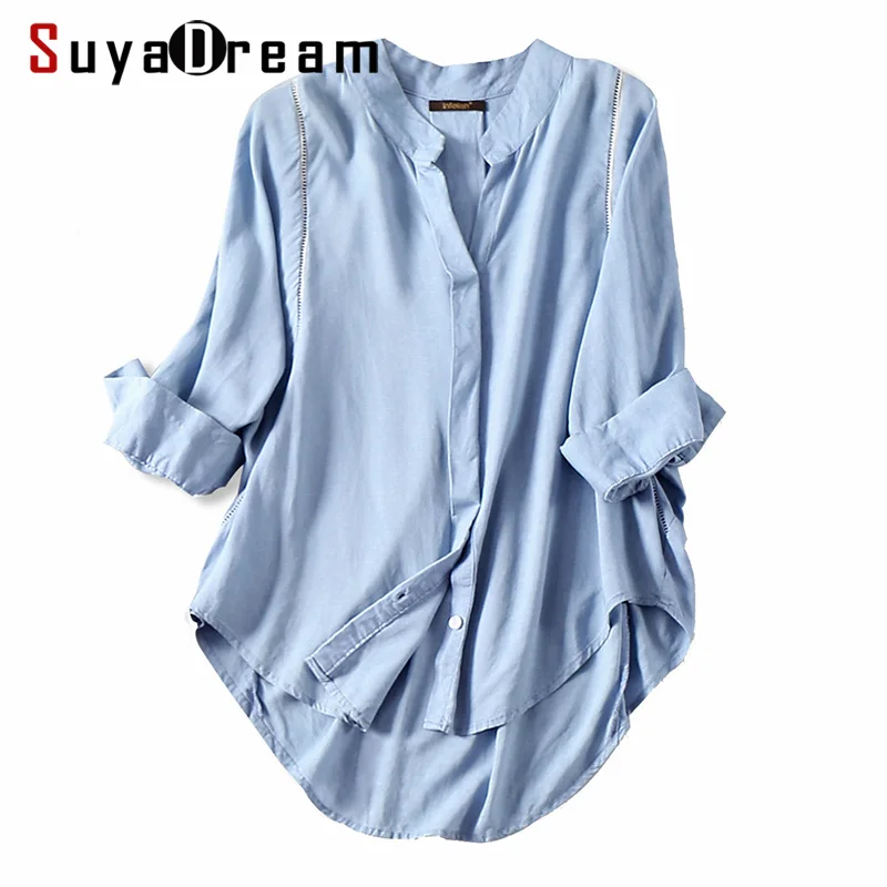 En Ligne Femmes Automne blouse 50% Coton 50% Lin 3 4 à manches longues Blanc blouses Office lady chemise 2018 Automne Hiver Bleu Clair