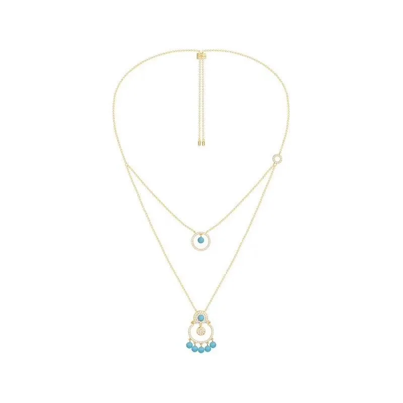 

ZOZIRI monaco design double strand chain necklace with beads,925 sterling silver gold cz zircon 2 layer green bead necklace