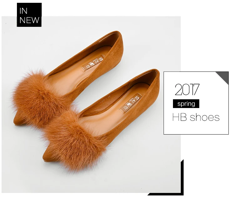 Luxury designer mink hair pointed toe creepers flats shoes high quality flock ballet flats women cozy moccasins big size 34-41