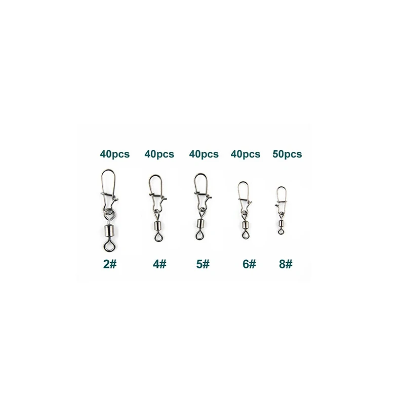 210PCS Fishing Rolling Ball Bearing Barrel Swivel with Safety Snap Connector Fishing Accessories #2 #4 #5#6 #8 