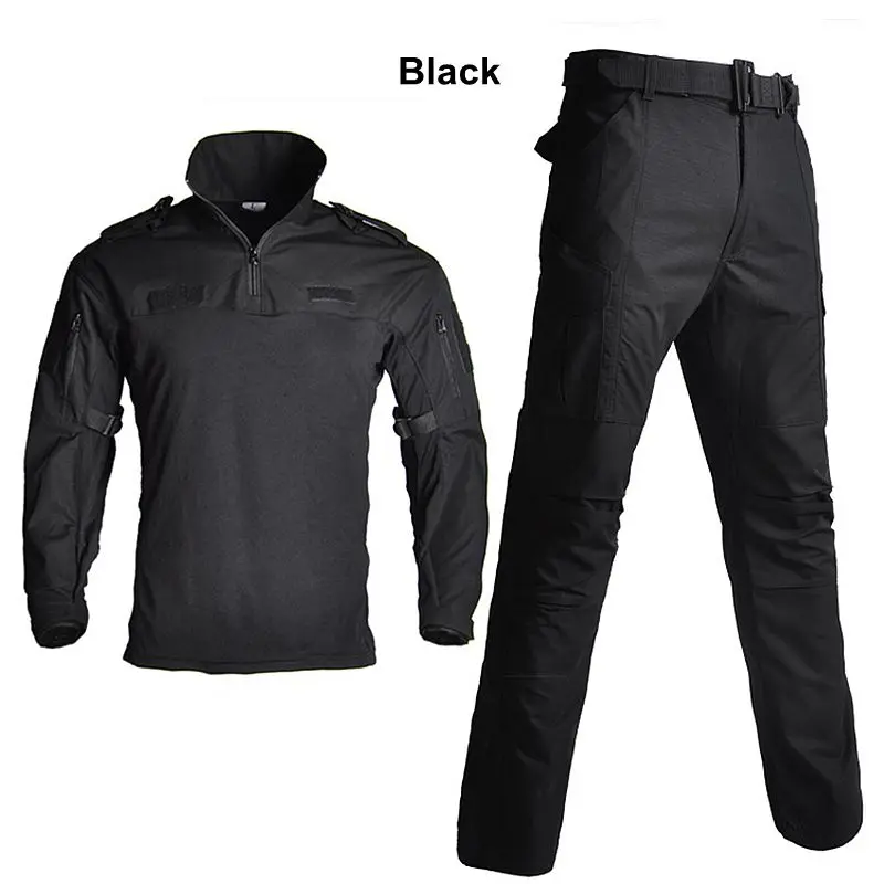 Лягушка Топы армейские Военная униформа, камуфляж с длинными рукавами боевой костюм страйкбол Пейнтбольная одежда комплект рубашки+ брюки черные джунгли - Цвет: BLACK