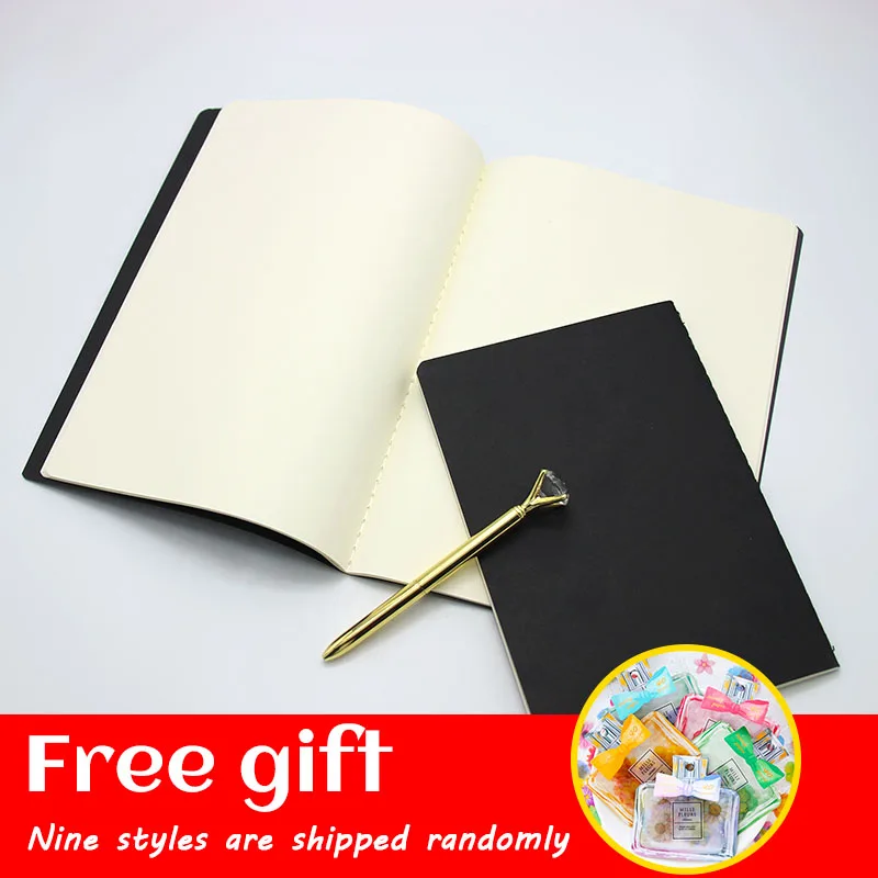 

16K32K Black Cover Notebook Blank Inner Page Notepad Hand-painted Sketch Draft Book Gift Random Bow Perfume Bottle Petal Sticker