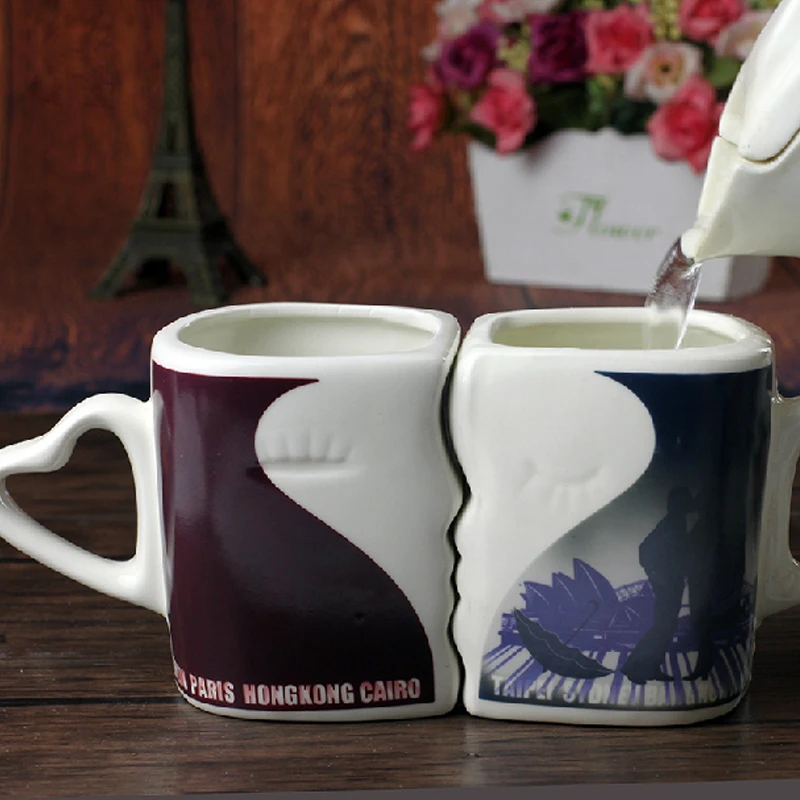 Creative Couple Cup Magic Coffee Mug Color Change Gradual Ceramic Cup