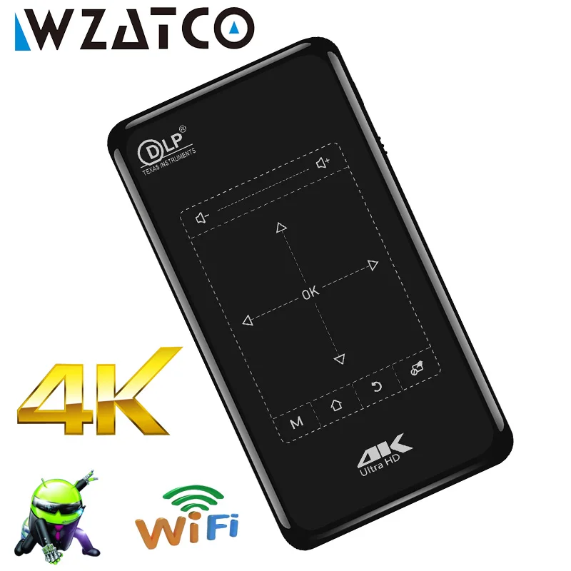 WZATCO MINI Projector C9 Build-in Android 6.0 WIFI,5000mAH Battery,BT4.1 Portable Projector support 4K,1080P HD Proyector Beamer