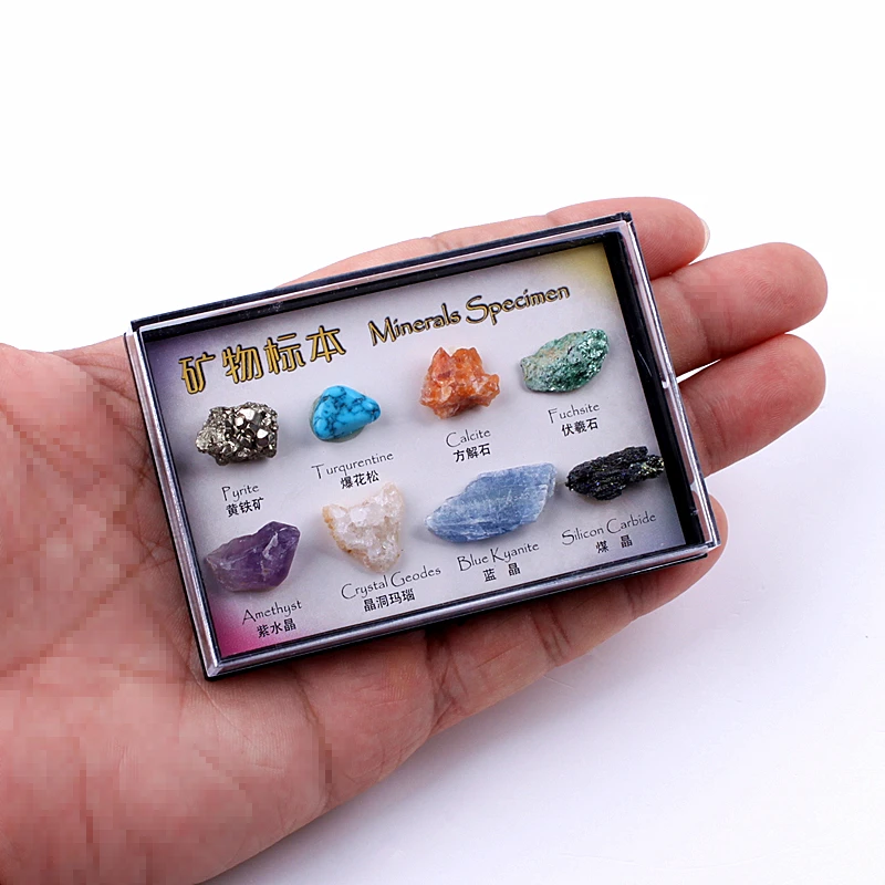 

Multi Colors Rock Raw Collection 8pcs Mixed Natural Mineral Specimen Ore Specimens with Box Jewelry Sets For Collection