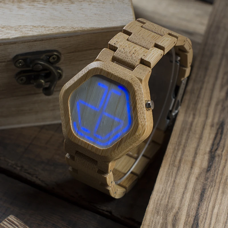 *Bamboo Watch Mini LED with Unique Time Display