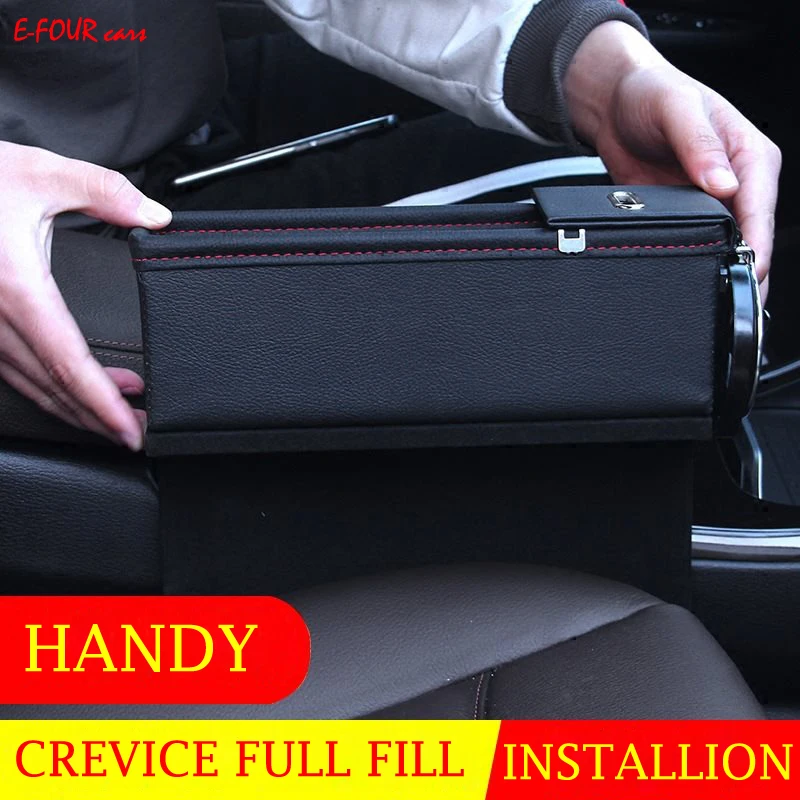 

E-FOUR Car Storage Box with Cup Holder PU Leather Fill with Foam&Rubber Plate Seat Crevice Storage Organizer Keep Coin Phone Car