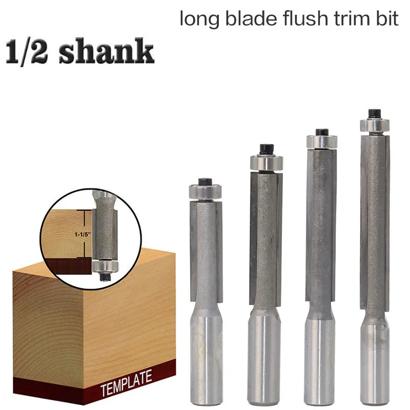 

1pc 12.7mm 1/2" Shank Classical Long Blade Straight Flush Trim Wood Router Bits With Bearing C3 Carbide Wood Trimming Cutters