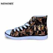 INSTANTARTS 3D животного Головоломка Кошка печатных высокие парусиновые туфли для детей стильные дышащие кроссовки для мальчиков и девочек на плоской подошве