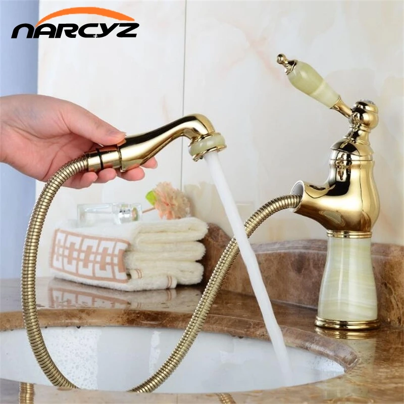 Super Sale Basin Faucet Flexible Pull Out Faucet Golden Marble