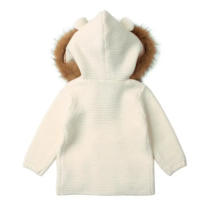 2019 детское трикотажное пальто с капюшоном, свитера с меховым воротником, двубортное пальто с мультяшными ушками, модное пальто, одежда для