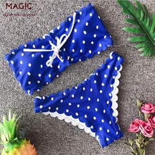 Комплект бикини, женский сексуальный купальный костюм в горошек, бандау, пуш-ап, мягкий бандажный купальник, женский купальник, пляжная одежда для молодых