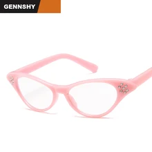 Новейшие очки кошачий глаз прозрачная оправа для очков винтажный бренд маленькая оптическая рамка Алмазная декорированная пластиковая розовая красная рамка