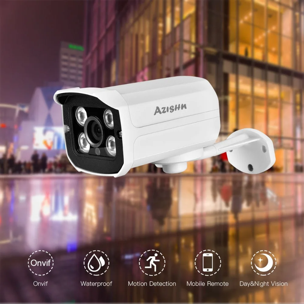 AZISHN Full HD 1080P 4-канальная система видеонаблюдения 4 шт. 2MP металлическая уличная ip-камера 4CH 1080P POE 48 В NVR CCTV Комплект HDMI P2P электронная сигнализация