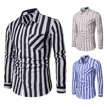 2019 New Men Black and White Striped Shirt Casual Slim Fit Button Down Shirs Men Long Sleeve Business Shirt With Pocket button down long sleeve pocket shirt