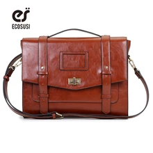 ECOSUSI New Design Women Messenger Bags Vintage PU Leather Handbag Crossbody Satchel Briefcase Bolsas Femininas for 14.7″ Laptop
