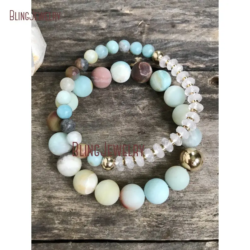 

Faceted Gray Chalcedonys Beads Bracelet Set Agates Druzy Bar Stretch Healing of 2 BM16080