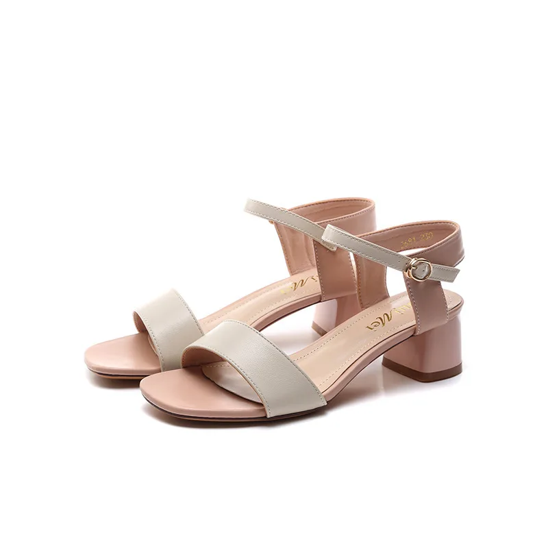 

2019 summer new style simple and simple color matching high heel sandals women comfortable wild thick heel shoes.