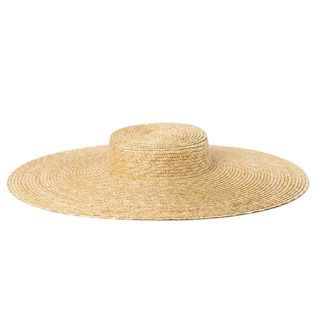 15cm Wide Brim Straw Hat Flat Top Summer Beach Hats For Women