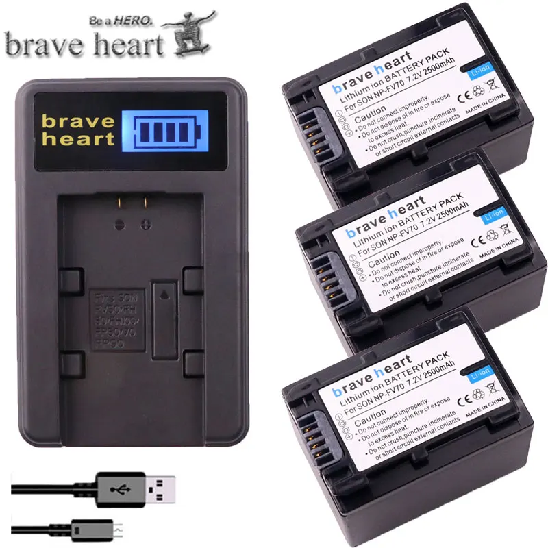 

3x 2500mAh NP-FV70 NP FV70 NPFV70 battery + LCD USB Charger for Sony NP-FV50 FV30 HDR-CX230 HDR-CX150E HDR-CX170 CX300 Z1