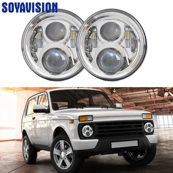 

2X Black Chrome Round 7Inch LED 12V 24V H4 Headlight For Lada niva 4x4 Lamp 7" LED H4 Headlamp for UAZ Hunter Jeep JK TJ Hummer