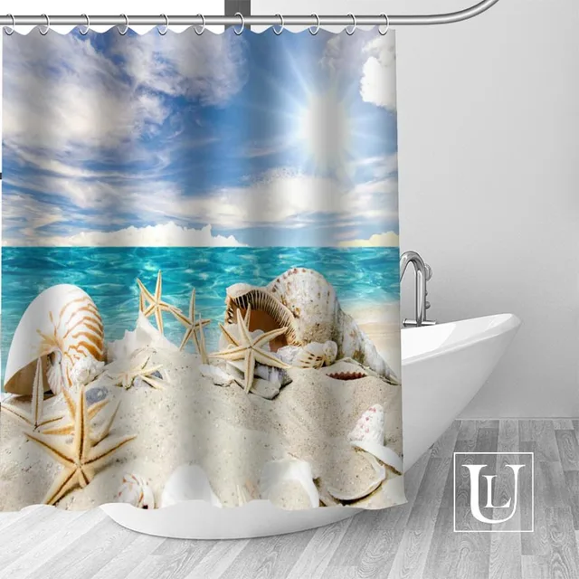 High Quality Custom Seashells Shower Curtain Polyester Fabric