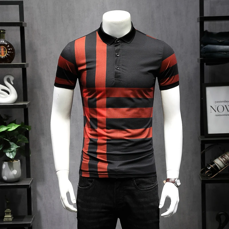 

Fashion Great Designer Men Polo Shirts 2019 Summer New Cotton Classic Plaid polo shirt for Men Short Sleeve Tops 4XL 5XL 9255
