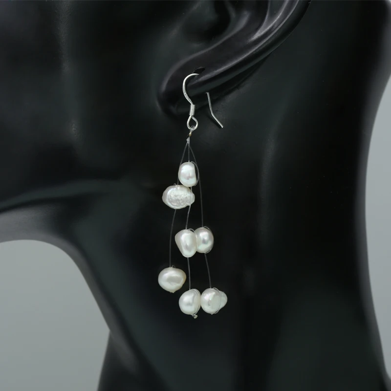 Серьги Daimi с тройной нитью и жемчугом белые длинные серьги из пресной воды модные