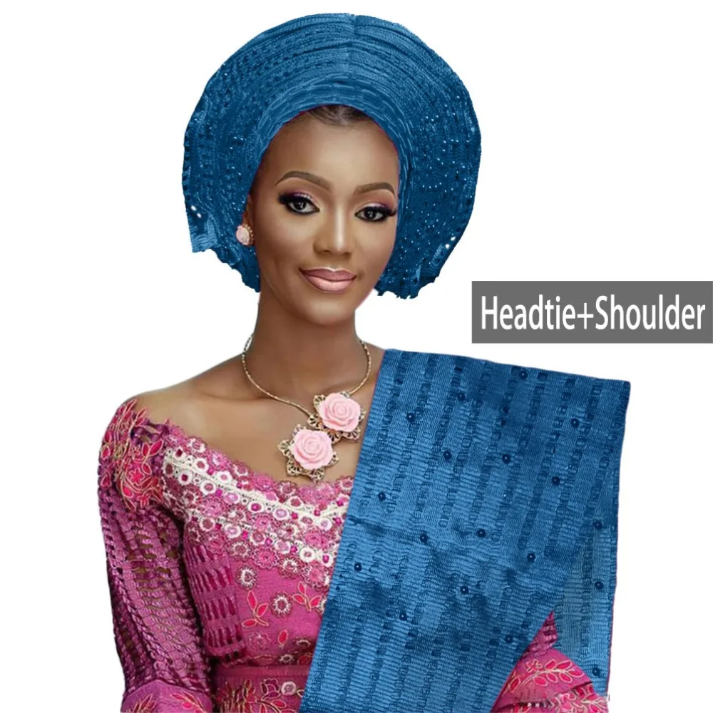 

Good quality African aso oke gele headtie beaded headwrap Nigerian&African Wedding Party auto gele